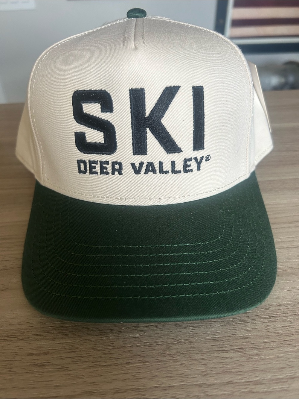 NWT Ski Deer Valley Resort 5-Panel Snapback Hat Cream Green Rora